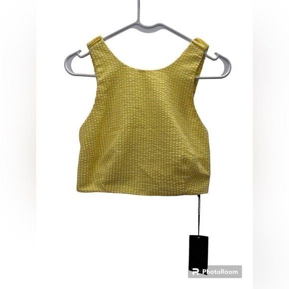 NWT Renuar Yellow & White Picnic Cropped Tank Open Back - Picture 1 of 7